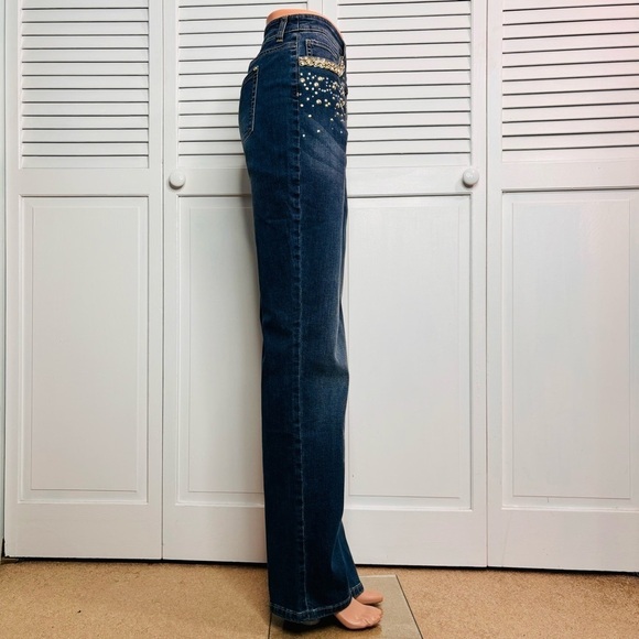 New CHICO’S Black Label Denim Navy Embellished Denim Pant Size 14 - Picture 4 of 12